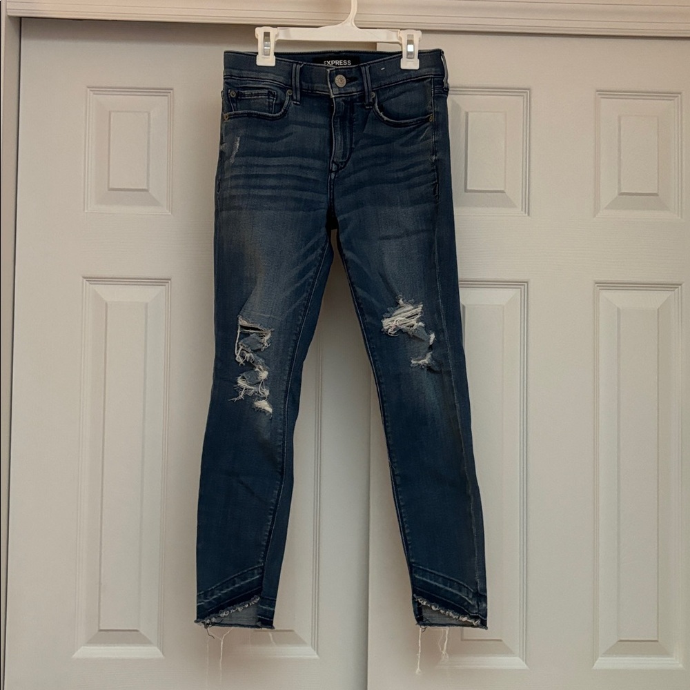 Express Cropped Legging Mid Rise Dark Blue Distressed Skinny Jeans
